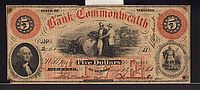 Richmond, VA 1861 $5, Bank of the Commonwealth